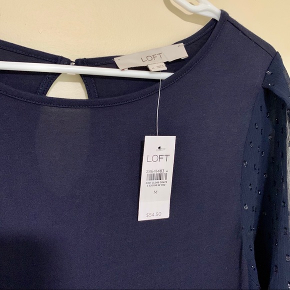 LOFT NWT Navy Flutter Sleeve Blouse M - Picture 2 of 5